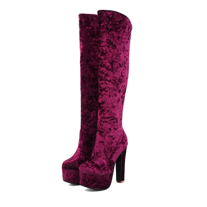 Marry Me Velvet Platform Knee High Boot Heels