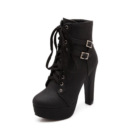 Lube Me Up Double Buckle Motorcycle Ankle Boot Heels