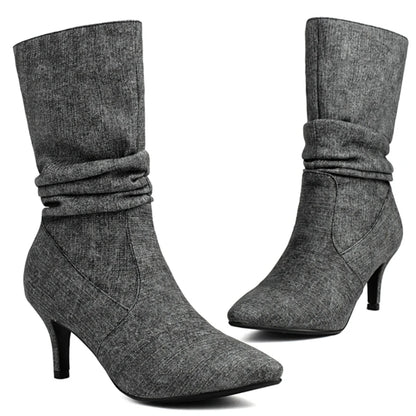 Please Me Pleated Jean Ankle Boot Heels