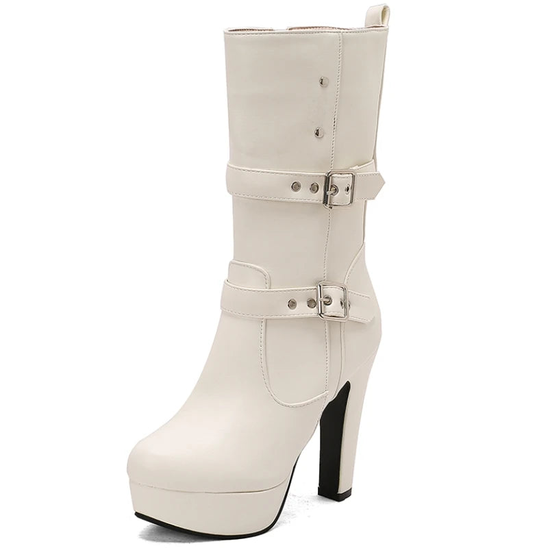 Milk Me Mid-Calf Ankle Boot Heels