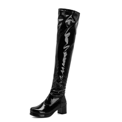 Rub Me Down Rubber Knee High Boot Heels