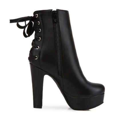 Drop Down Lace-up Back Ankle Boot Heels