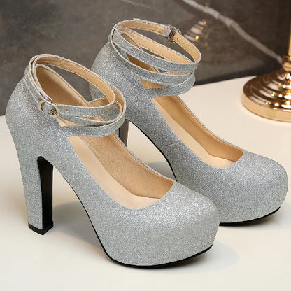 Sashay Away Sequined Ankle Strap On Heels