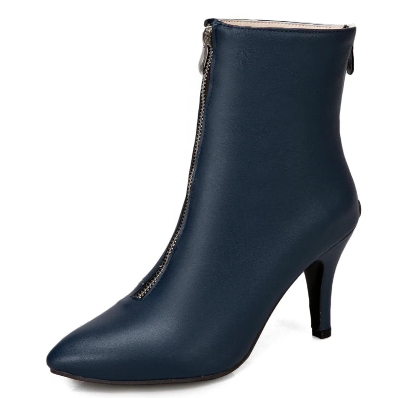 Fuck Me From The Back To The Front Zipper Ankle Boot Heels