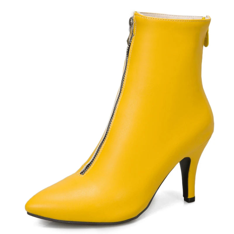 Fuck Me From The Back To The Front Zipper Ankle Boot Heels