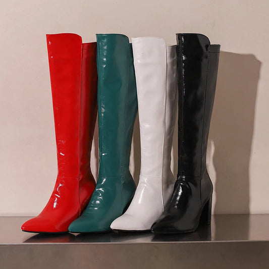 Rubber Rendezvous Mid Calf Boot Heels