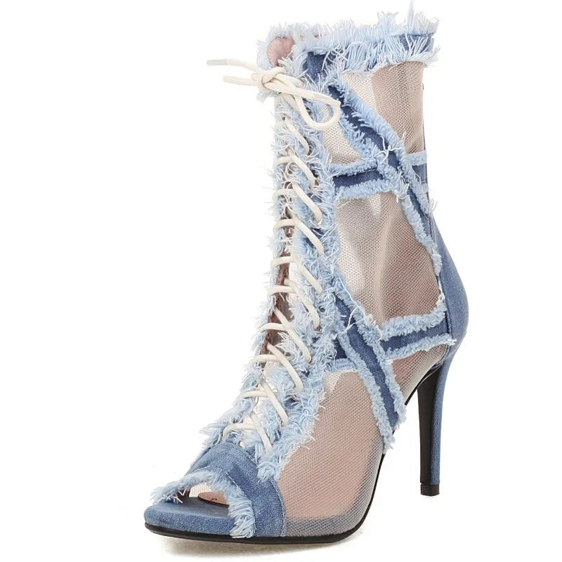 Jizz In Me Jean Peeping Toe Stiletto Heels
