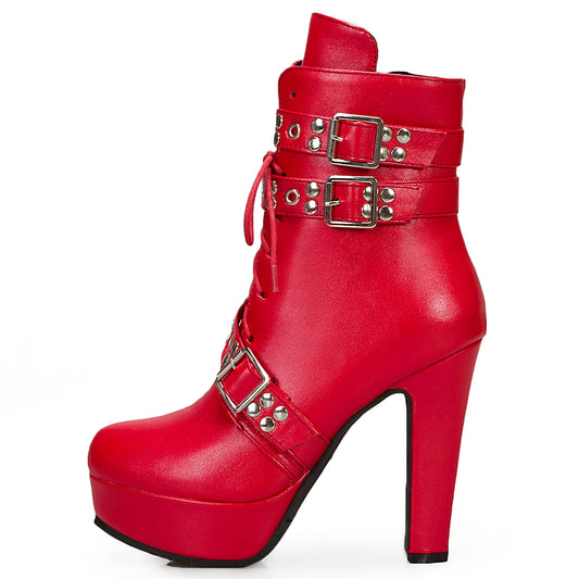 Naughty Neighbor Buckle Platform Ankle Boot Heels