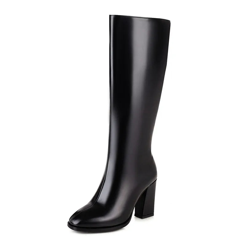 Glossy Gal Mid Calf Boot Heels