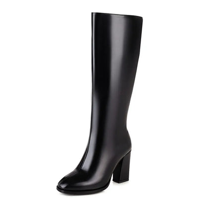 Glossy Gal Mid Calf Boot Heels