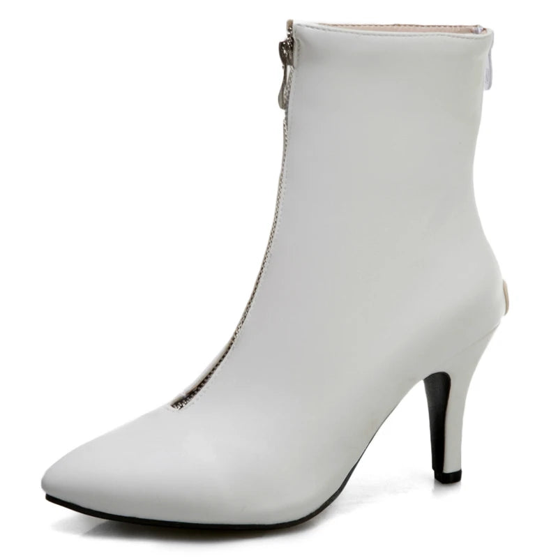 Fuck Me From The Back To The Front Zipper Ankle Boot Heels