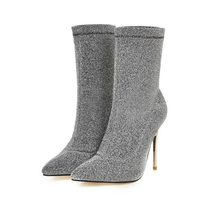 Que Chique Ankle Sock Boot Heels