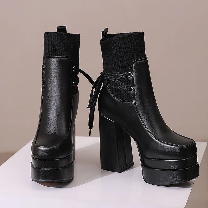 Suck My Sock Platform Ankle Boot Heels
