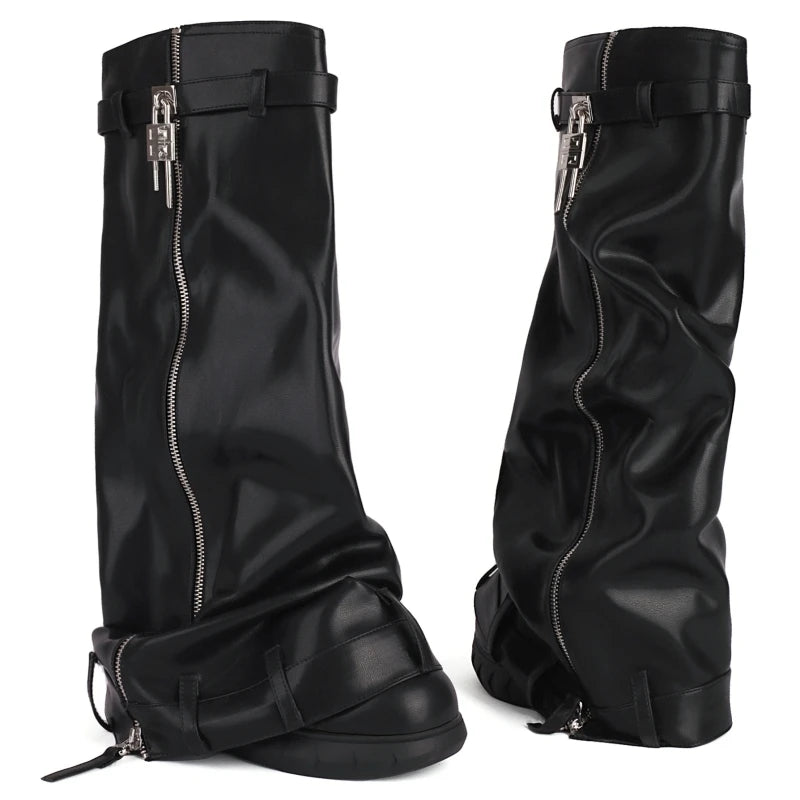 Please Me Pleated Knee High Boots