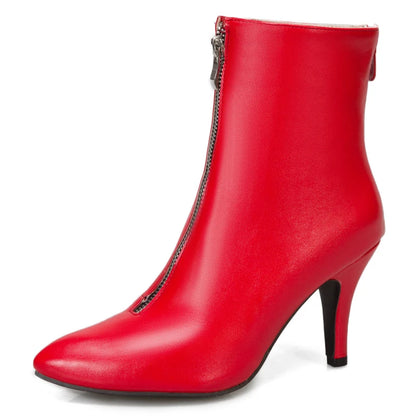 Fuck Me From The Back To The Front Zipper Ankle Boot Heels