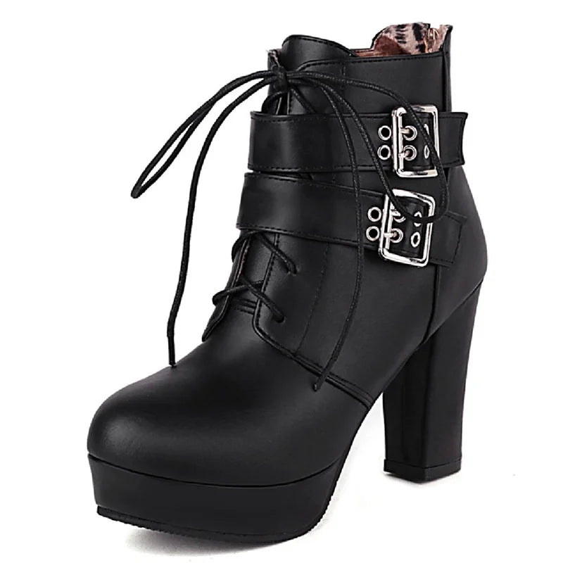 Dig Me Out Double Buckle Strap Ankle Boot Heels